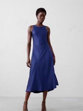NWT | Sz 12 | Satin Sleeveless Midi Dress | Banana Republic Fac | Cobalt Blue